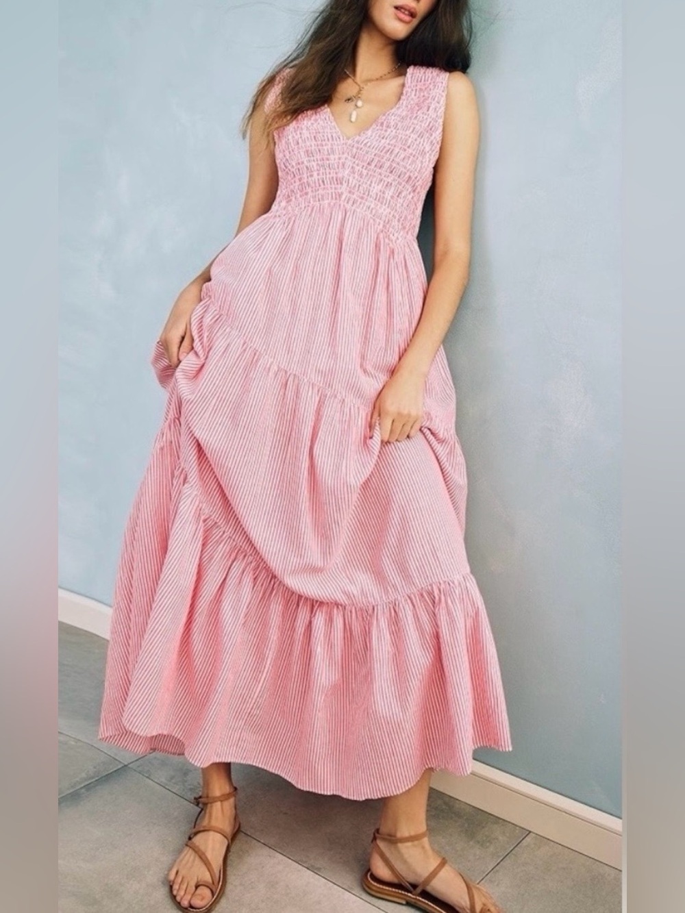 Free People Guava Combo
Striped Smocked Maxi Juno Dress Cottagecore Boho Small